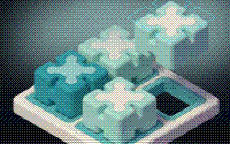 Isometric blocks mid-assembly, one floating above its empty slot
