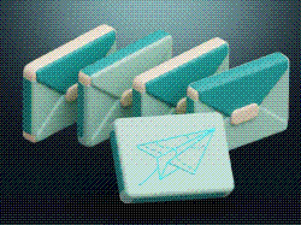 An isometric fan of sealed envelopes, a paper plane drawn on the nearest