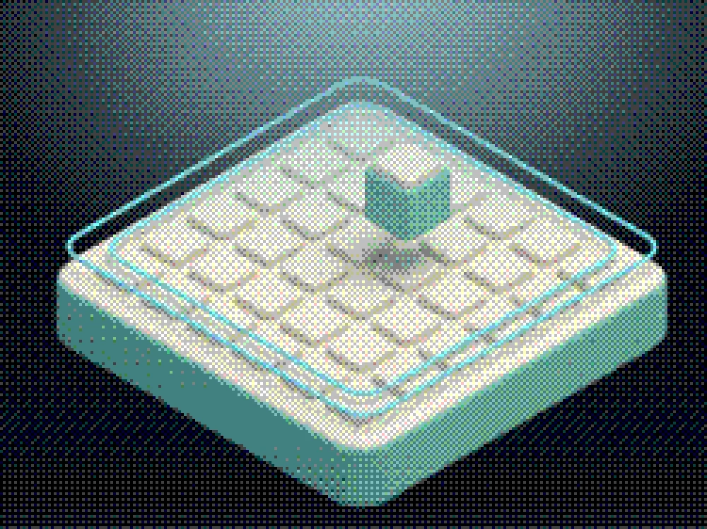 An isometric calendar slab with one cell lifted clear of the grid