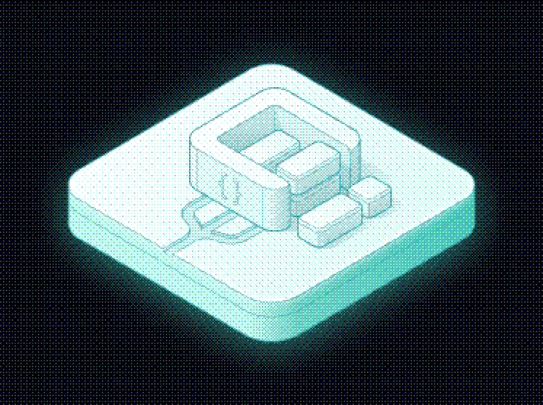 An app window being assembled from blocks, in Kaer's isometric plate style